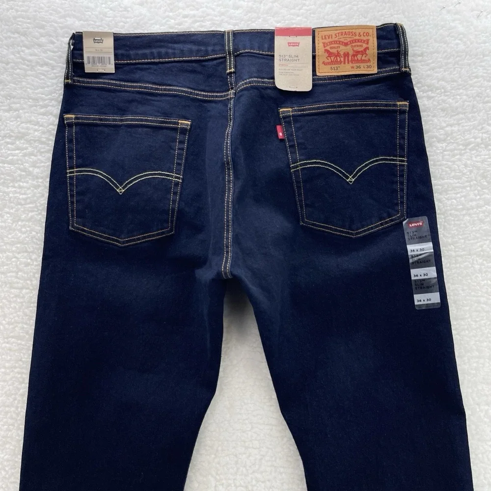 Levis Jeans Mens 36x30 Blue 513 Straight Fit Dark Wash Denim Grunge Cowboy
